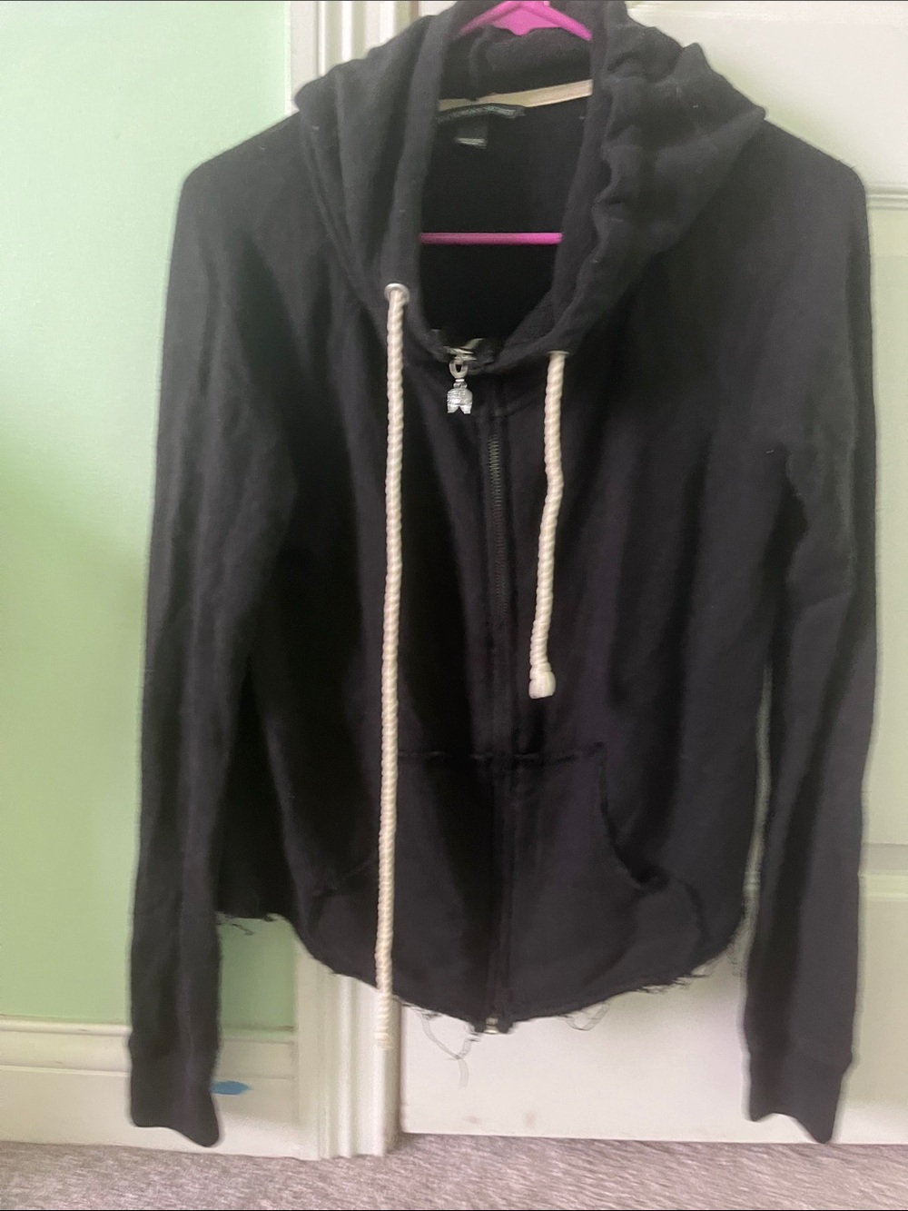 Victoria's Secret Black Zip Hoodie with Contrast Drawcords